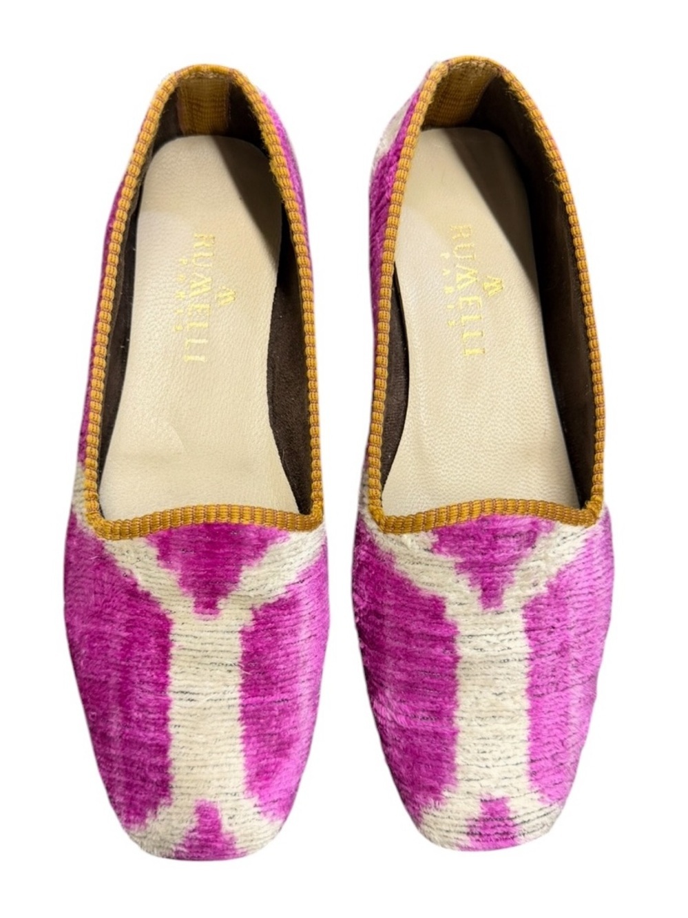 Rumelli Paris Pink Ikat-Pattern Velvet Slip-On Flats